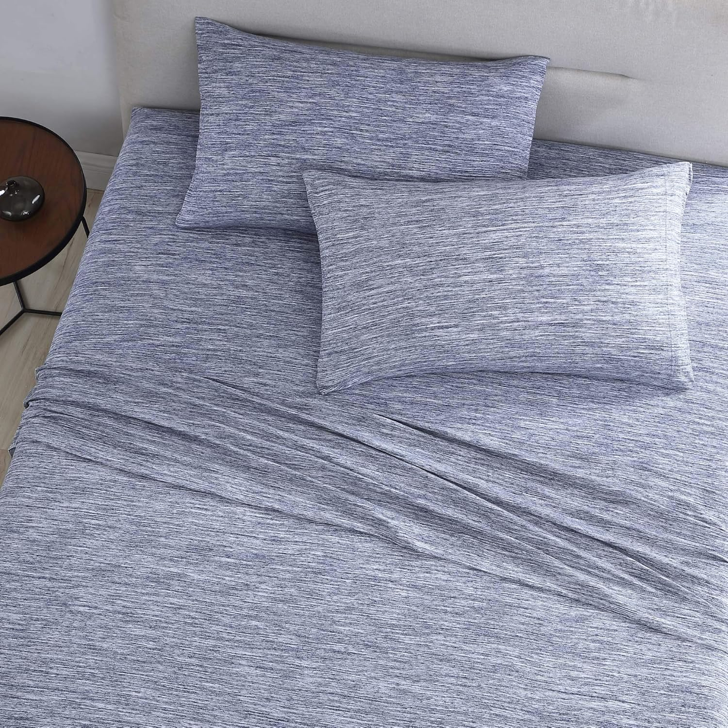 Twin Melange Dark Blue Cotton Jersey Knit Sheet Set