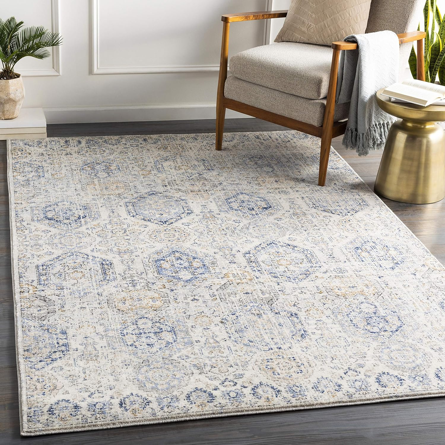 Arlene Blue and Beige Synthetic 5' x 7' Area Rug