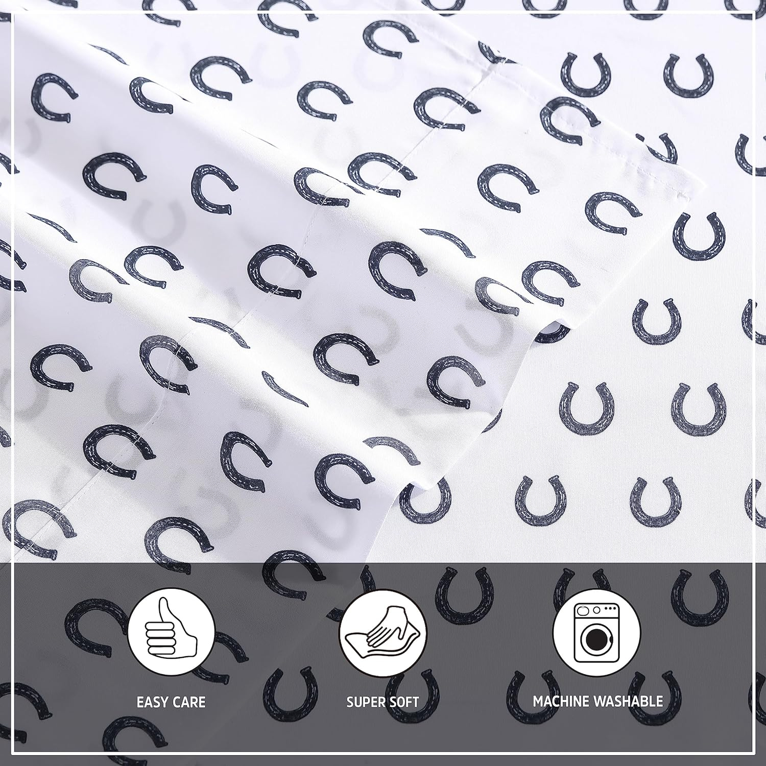 Navy Horseshoe Print Twin Microfiber Sheet Set