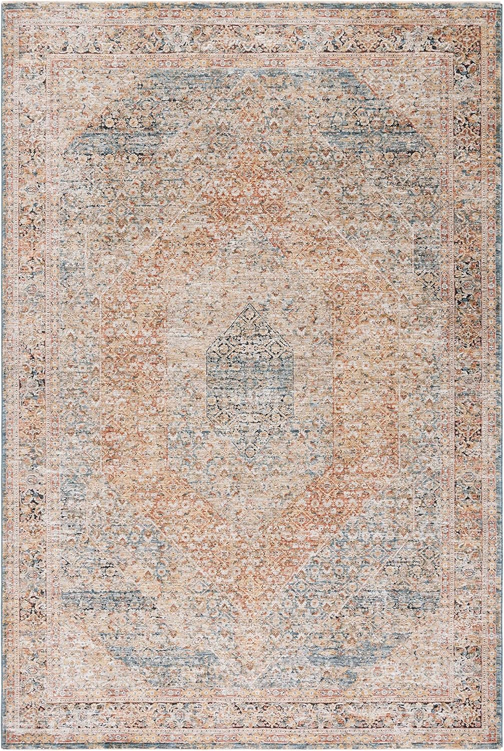 SAFAVIEH Silverado Damjana Medallion Polyester Area Rug, Blue/Rust, 9' x 12'