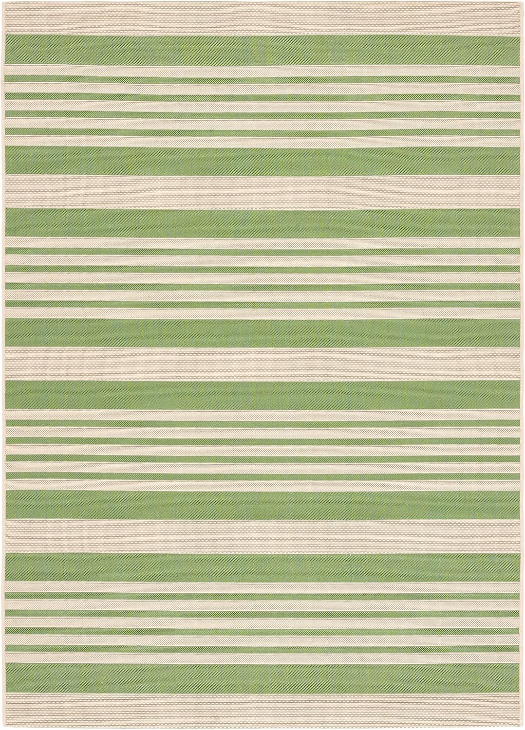 SAFAVIEH Courtyard Caroline Striped Indoor/Outdoor Area Rug, 4' x 5'7", Green/Beige