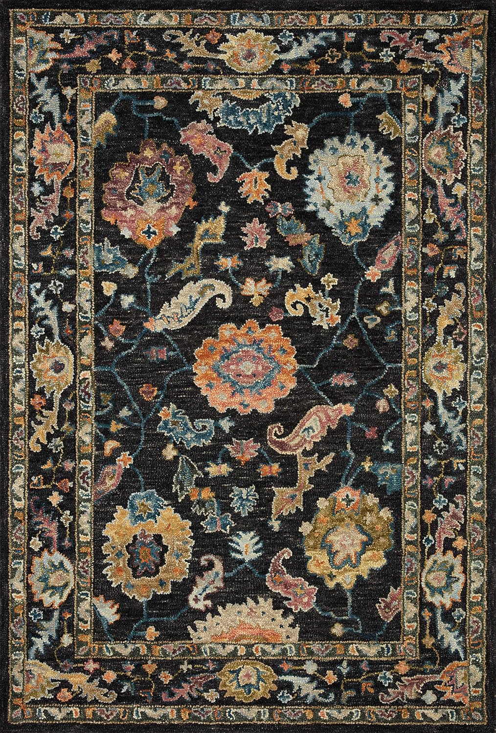 Loloi Padma 2'-0" x 5'-0" Accent Rug in Black/Multi - Vintage Inspired Area Rug, Abstract Rug with Thick Pile, Neutral Wool Area Rug for Living Room, Dining Area, Bedroom, Home Office