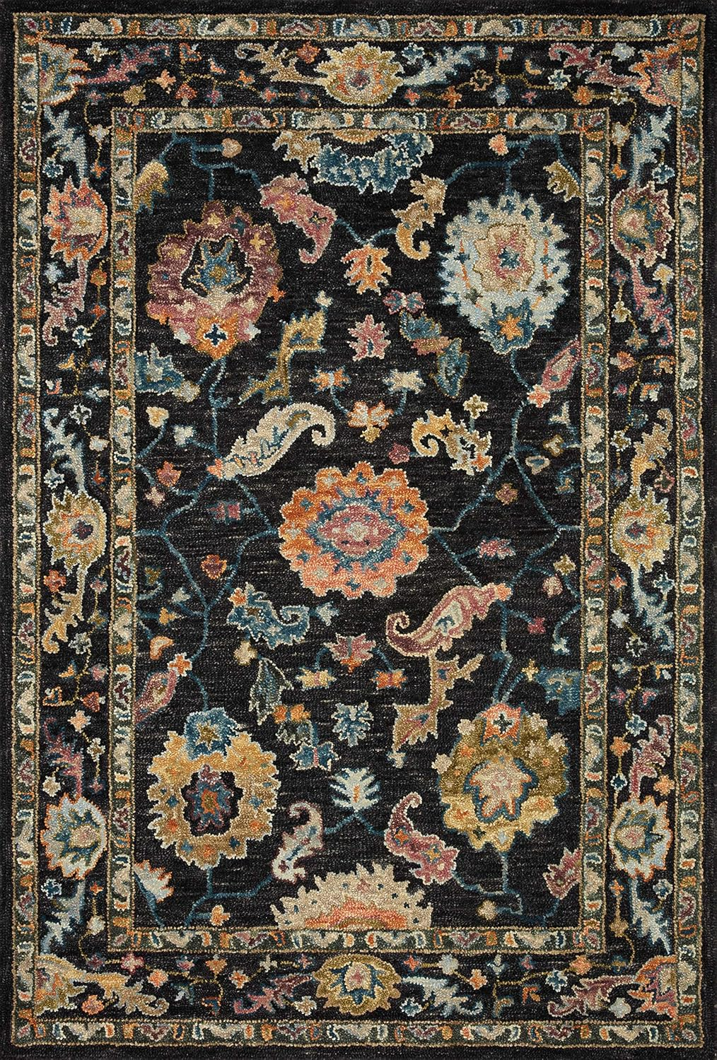 Loloi Padma 2'-0" x 5'-0" Accent Rug in Black/Multi - Vintage Inspired Area Rug, Abstract Rug with Thick Pile, Neutral Wool Area Rug for Living Room, Dining Area, Bedroom, Home Office