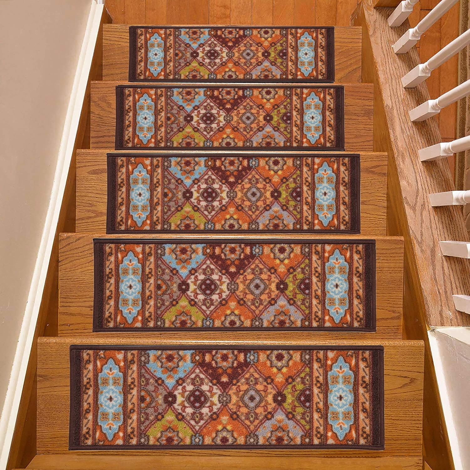 Indoor Bakhtiari Design Multi 8-1/2 in. x 26 in. Slip Resistant Backing Stair Tread Cover (Set of 13)