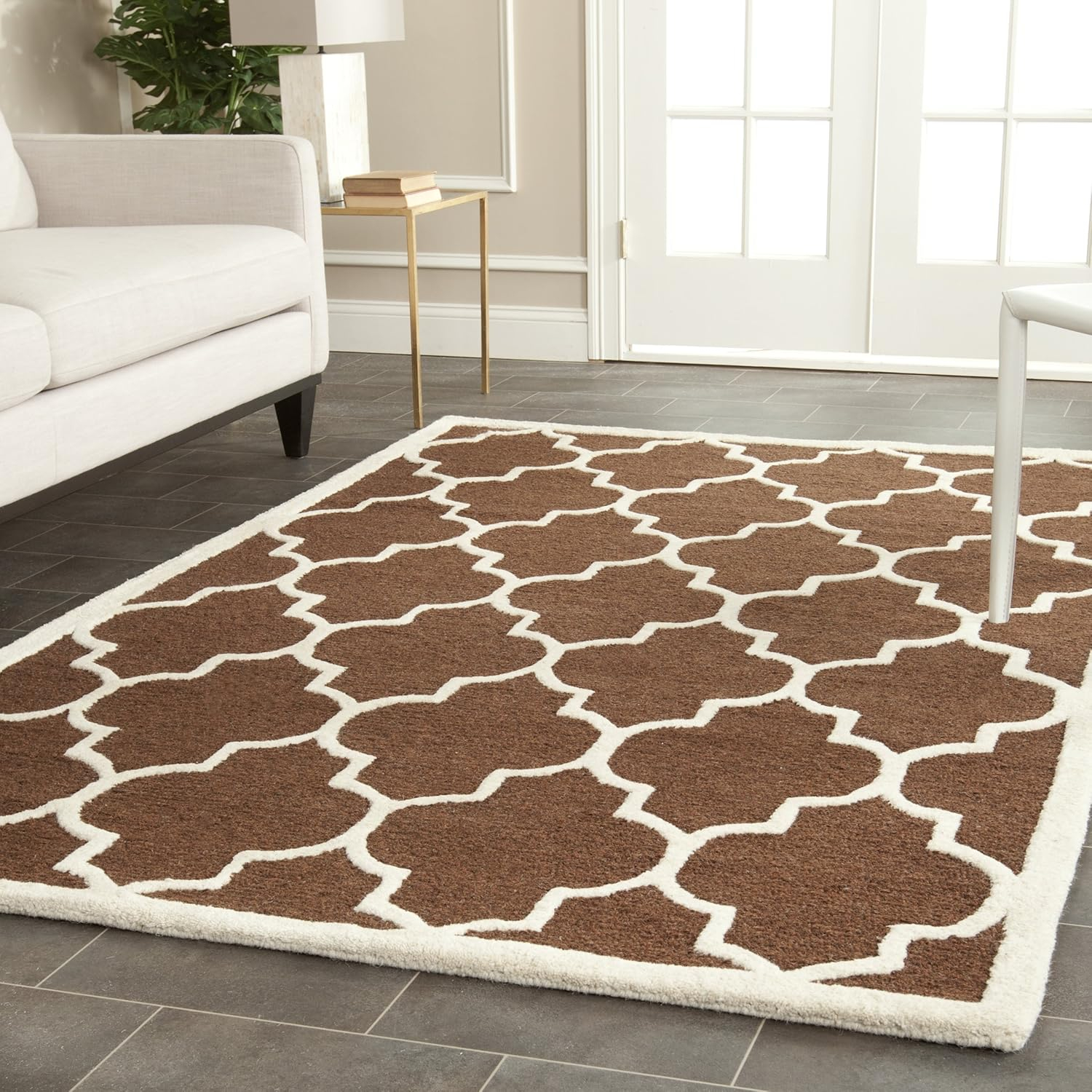 SAFAVIEH Cambridge Kevin Geometric Wool Area Rug, Dark Brown/Ivory, 3' x 5'