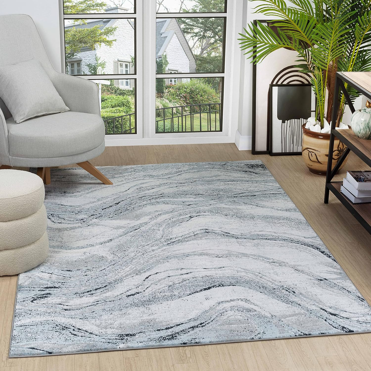 GLORY RUGS Modern Abstract Area Rug 8x10 Grey Navy Faded Soft for Living Room Bedroom Home and Office