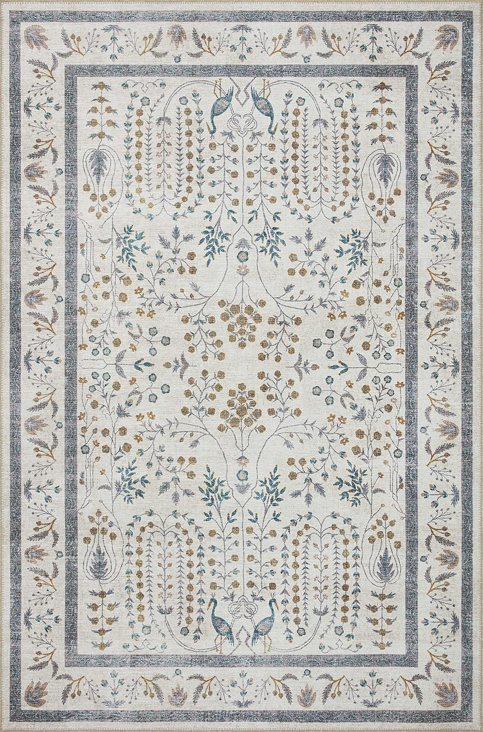 Wisteria Cream Round Synthetic Accent Rug with Floral Design
