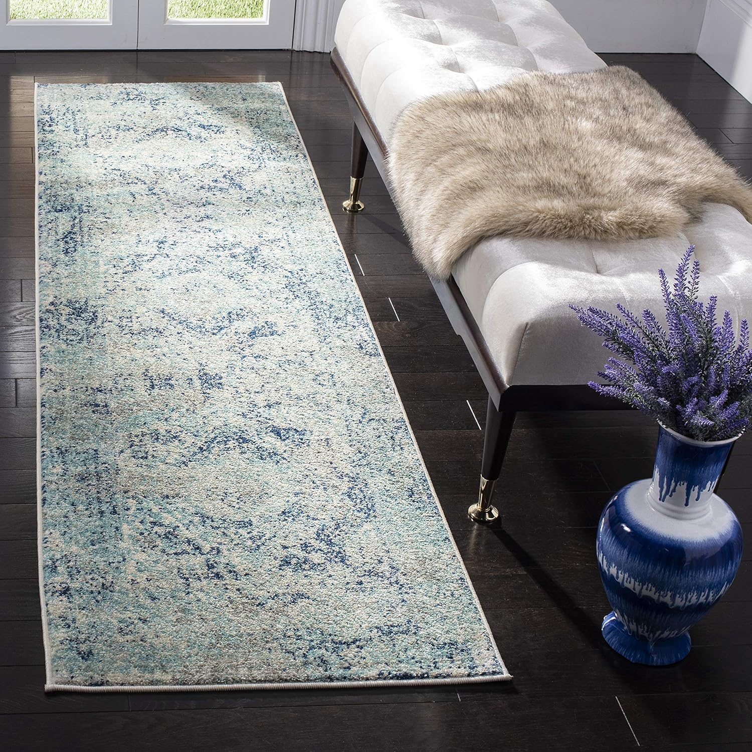SAFAVIEH Madison Willoughby Overdyed Floral Area Rug, Ivory/Blue, 10' x 14'
