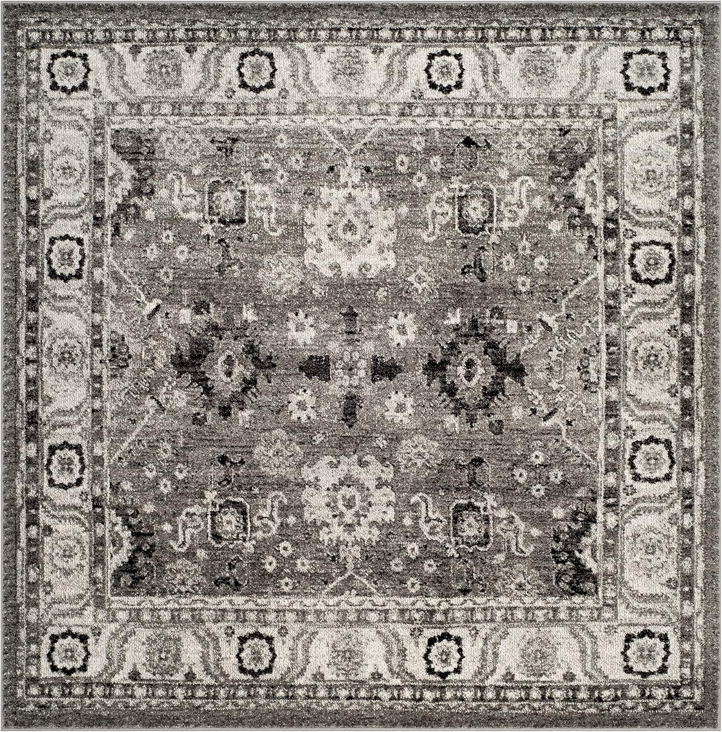 Vintage Hamadan VTH214 Power Loomed Indoor Area Rug - Grey/Black - 6'7"x6'7" - Safavieh.