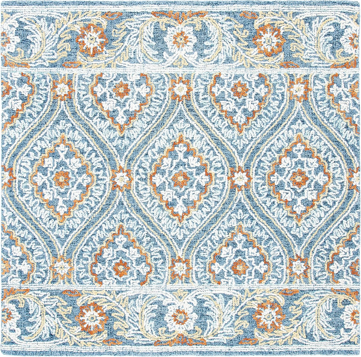 SAFAVIEH Blossom Dima Damask Area Rug, Navy/Yellow, 6' x 6' Square