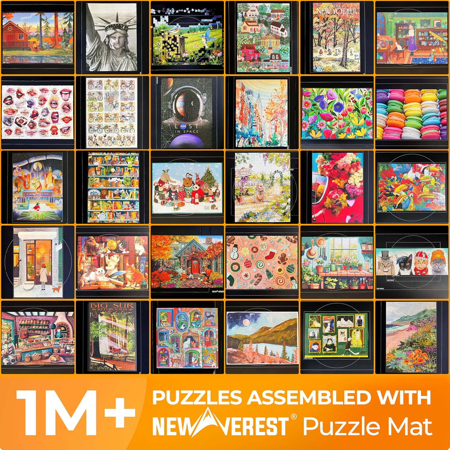 Newverest Jigsaw Puzzle Mat Roll Up, Saver Pad 55” x 35.5” Portable Keeper Up to 3000 Pieces with Non-Slip Rubber Bottom and Polyester Top + 3 Puzzle Sorting Trays, Travel-Friendly Storage Bag
