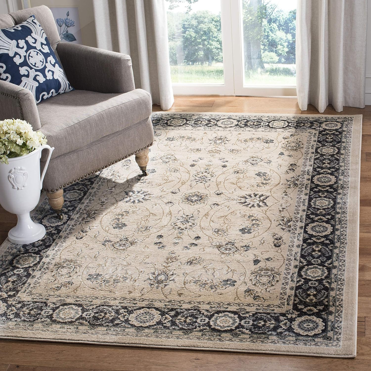 Lyndhurst Light Beige and Anthracite 8' x 10' Synthetic Area Rug