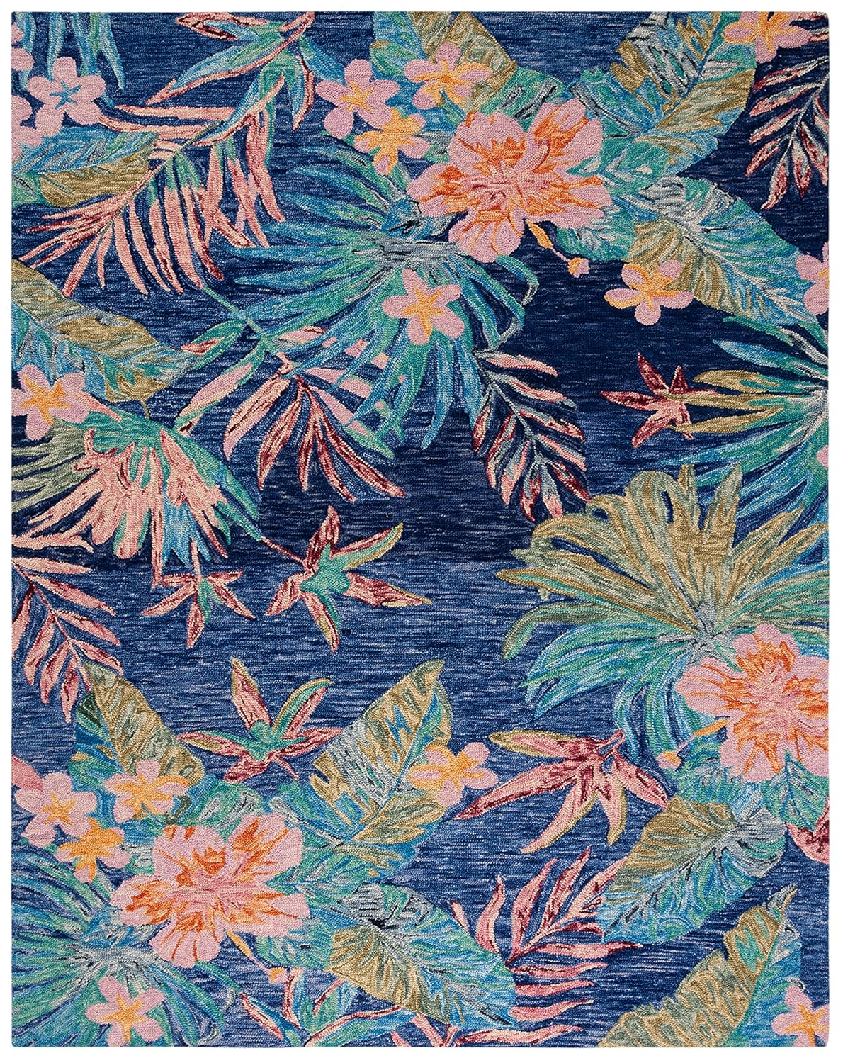 Handmade Rustic-Chic Blue Floral Wool Area Rug - 10' x 14'