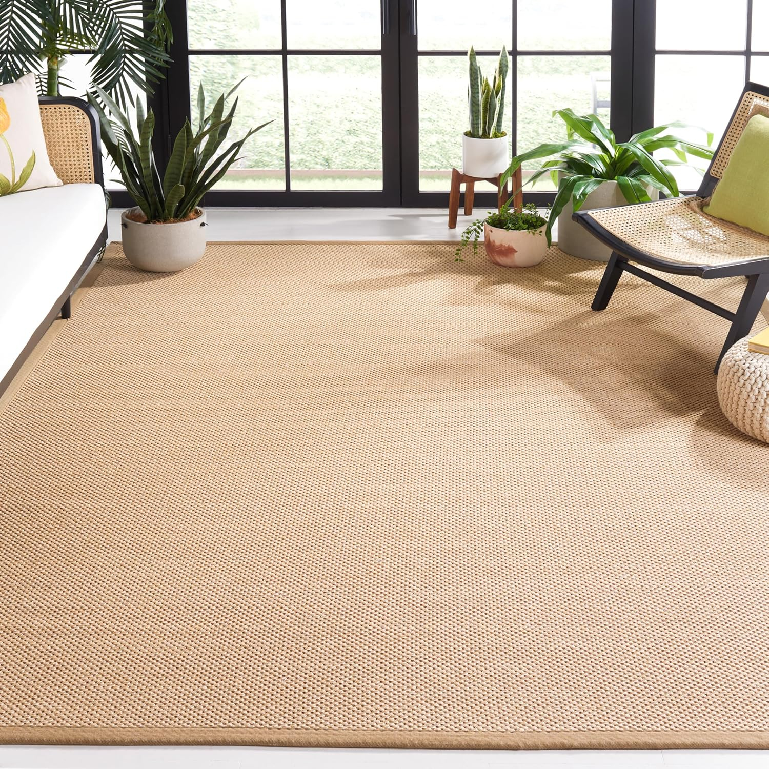 SAFAVIEH Natural Fiber Jovana Border Seagrass Area Rug, Maize/Linen, 9' x 12'