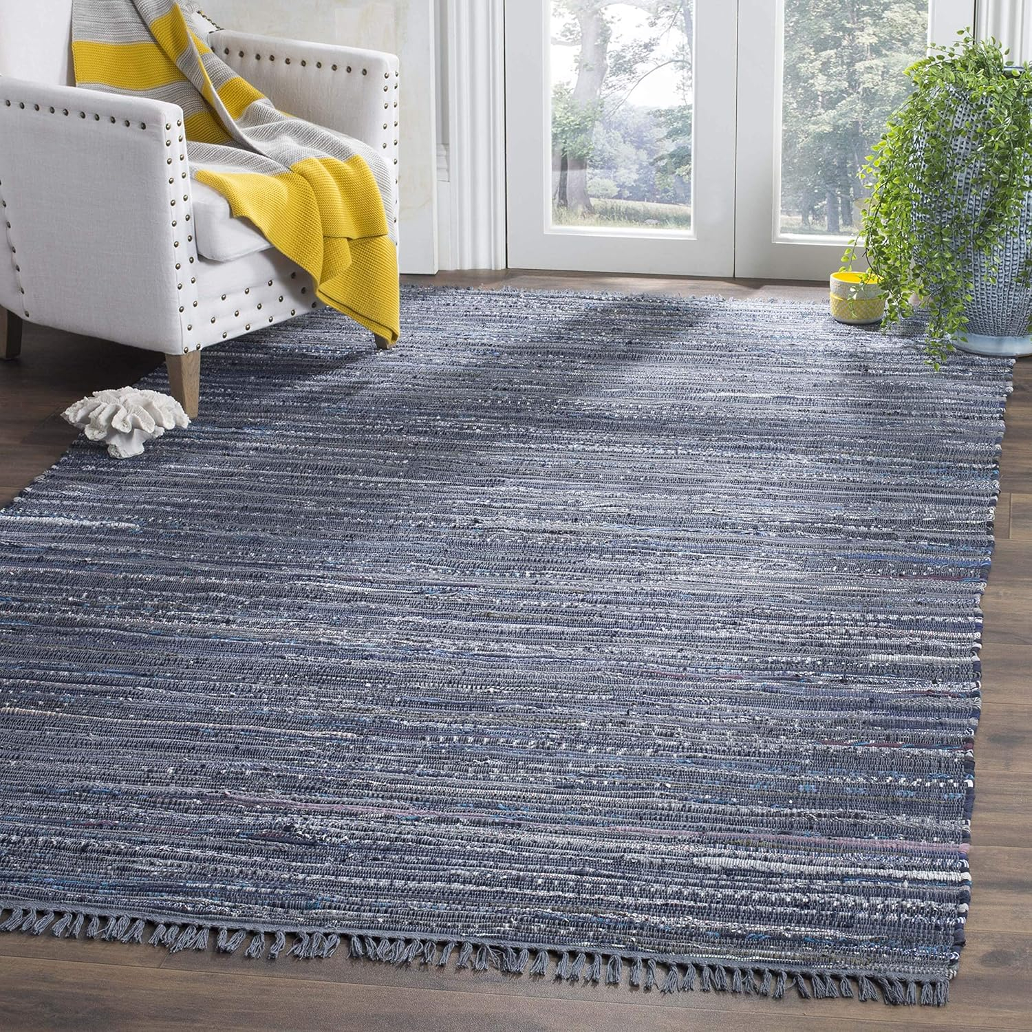 SAFAVIEH Rag Robynne Striped Cotton Area Rug, Ink/Multi, 4' x 4' Square