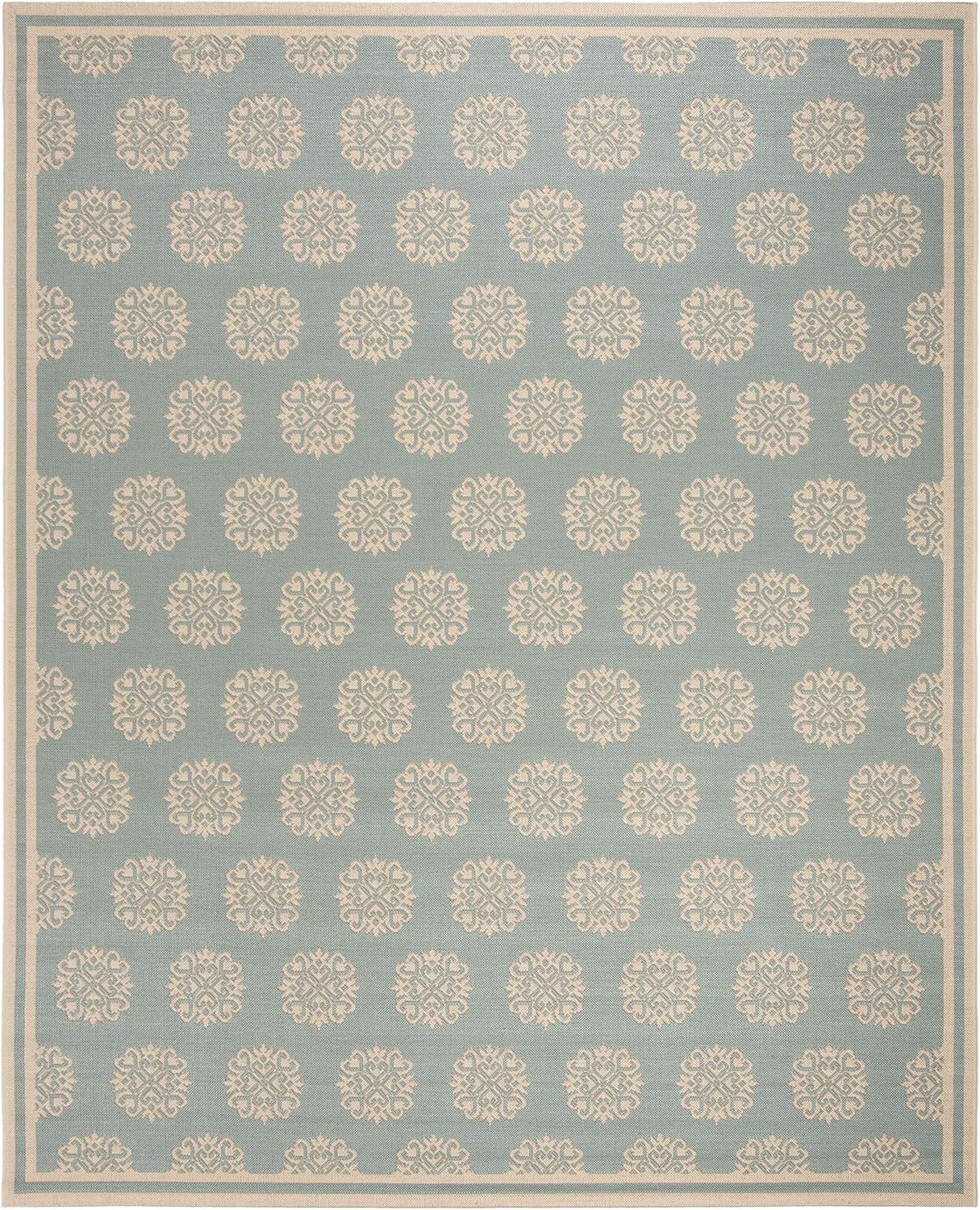 SAFAVIEH Beach House Collection Area Rug - 9' x 12', Aqua & Cream, Non-Shedding & Easy Care, Indoor/Outdoor & Washable-Ideal for Patio, Backyard, Mudroom (BHS181K)