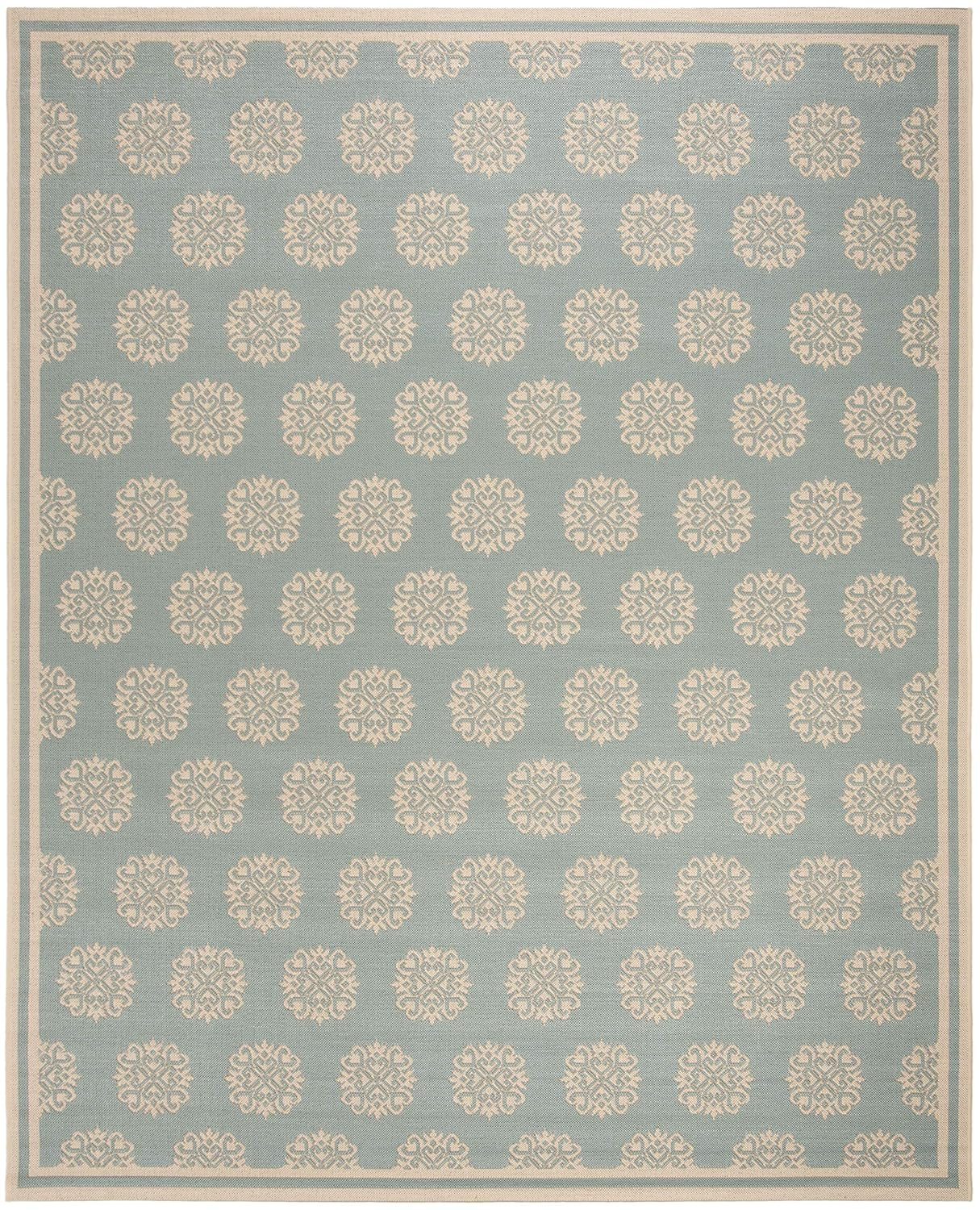 SAFAVIEH Beach House Collection Area Rug - 9' x 12', Aqua & Cream, Non-Shedding & Easy Care, Indoor/Outdoor & Washable-Ideal for Patio, Backyard, Mudroom (BHS181K)