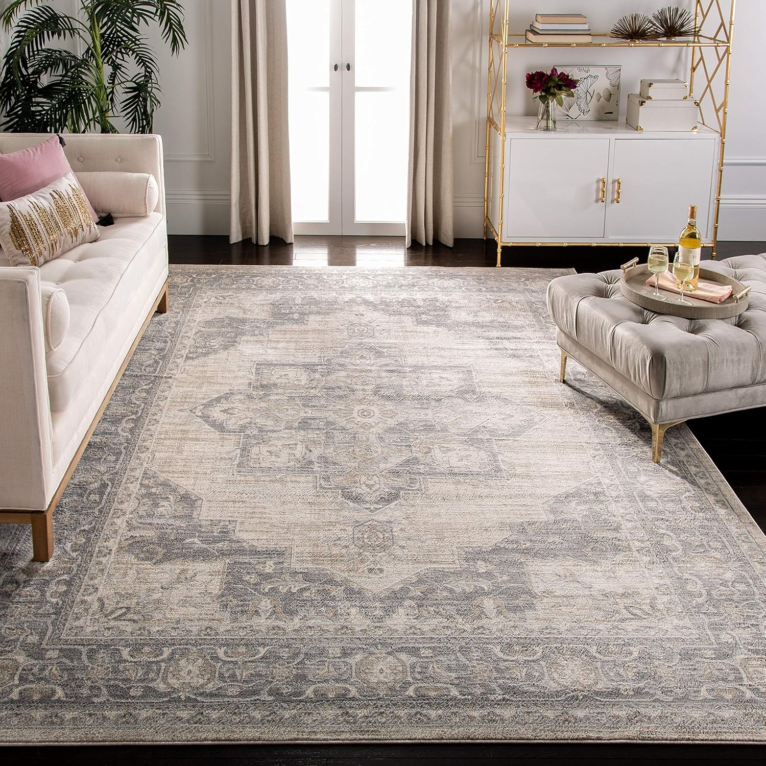 SAFAVIEH Brentwood Jameson Floral Bordered Area Rug, 12' x 15', Cream/Grey