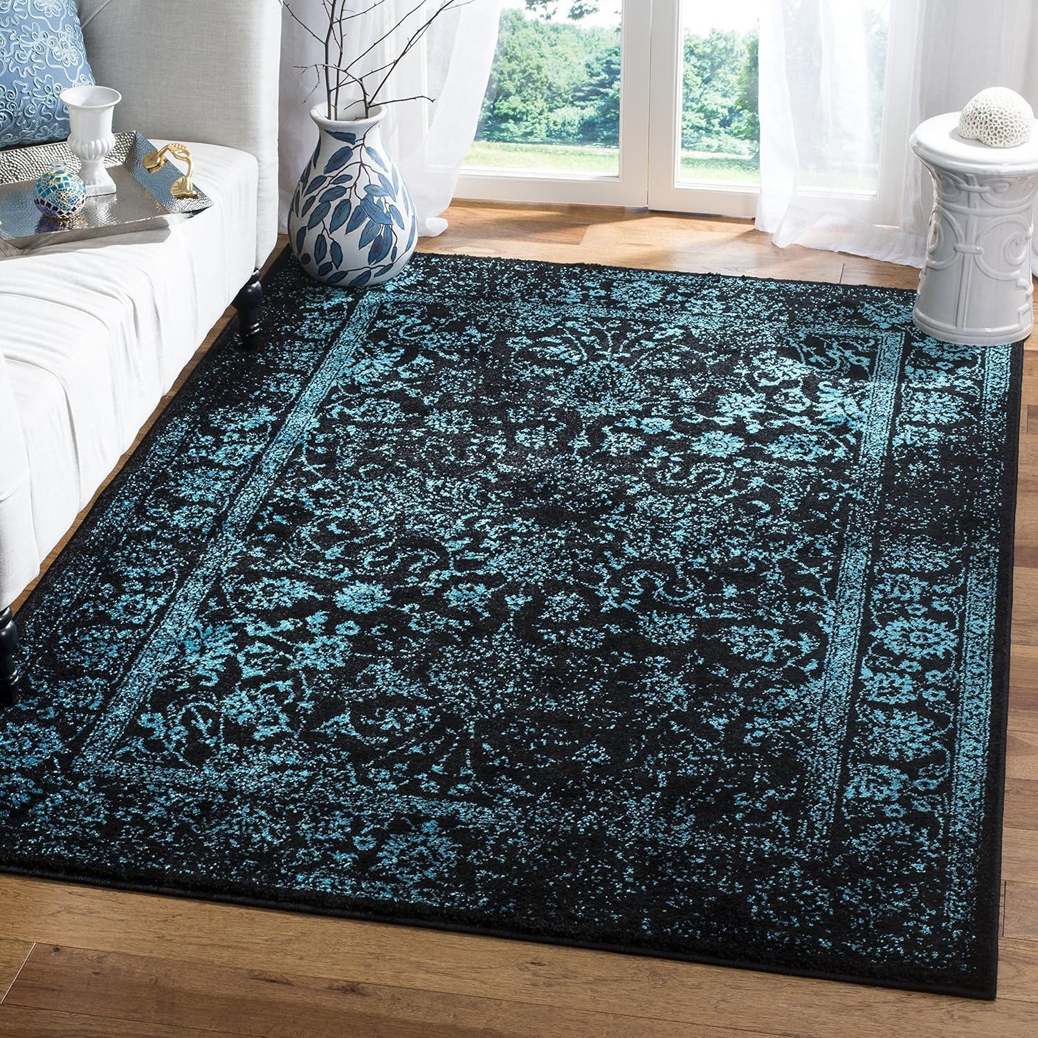 SAFAVIEH Adirondack Wyatt Traditional Area Rug, Black/Teal, 5'1" x 7'6"