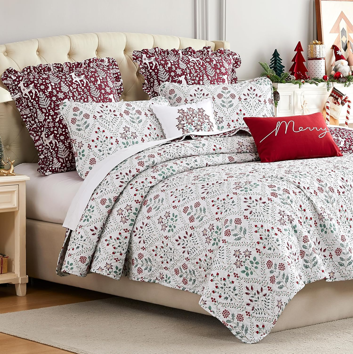 Twin Red and Cream Reversible Microfiber Christmas Bedding Set