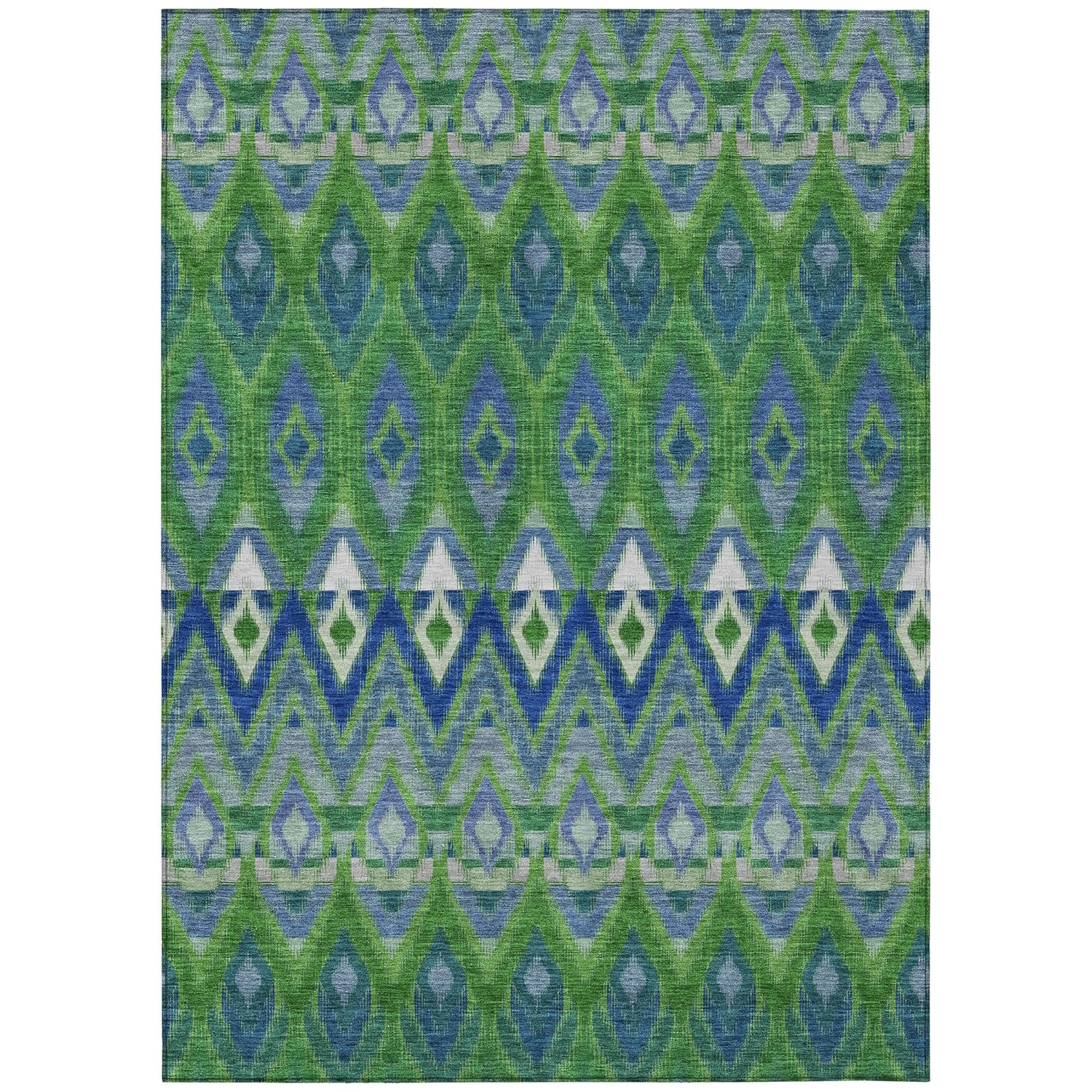 Green and Blue Synthetic Washable Rectangular Area Rug