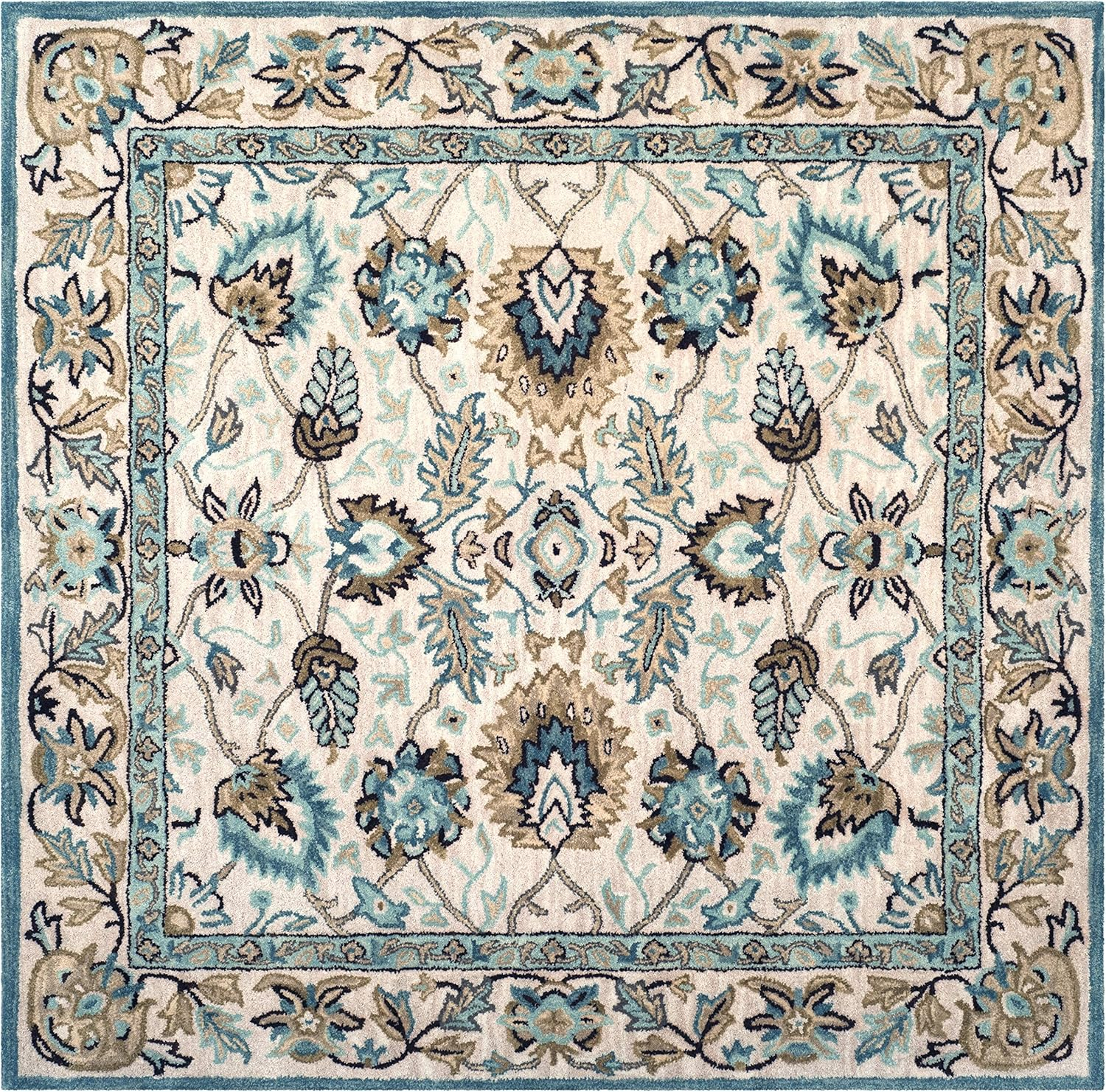 Elegant Peacock Blue Hand-Tufted Wool 6' Square Rug