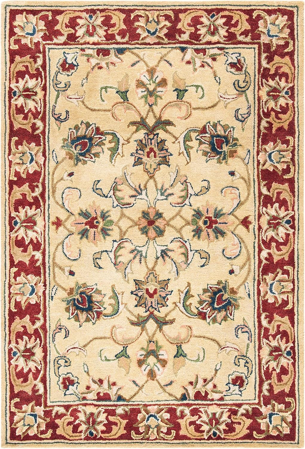 SAFAVIEH Classic Nicholas Floral Bordered Wool Area Rug, Gold/Red, 2'3" x 4'