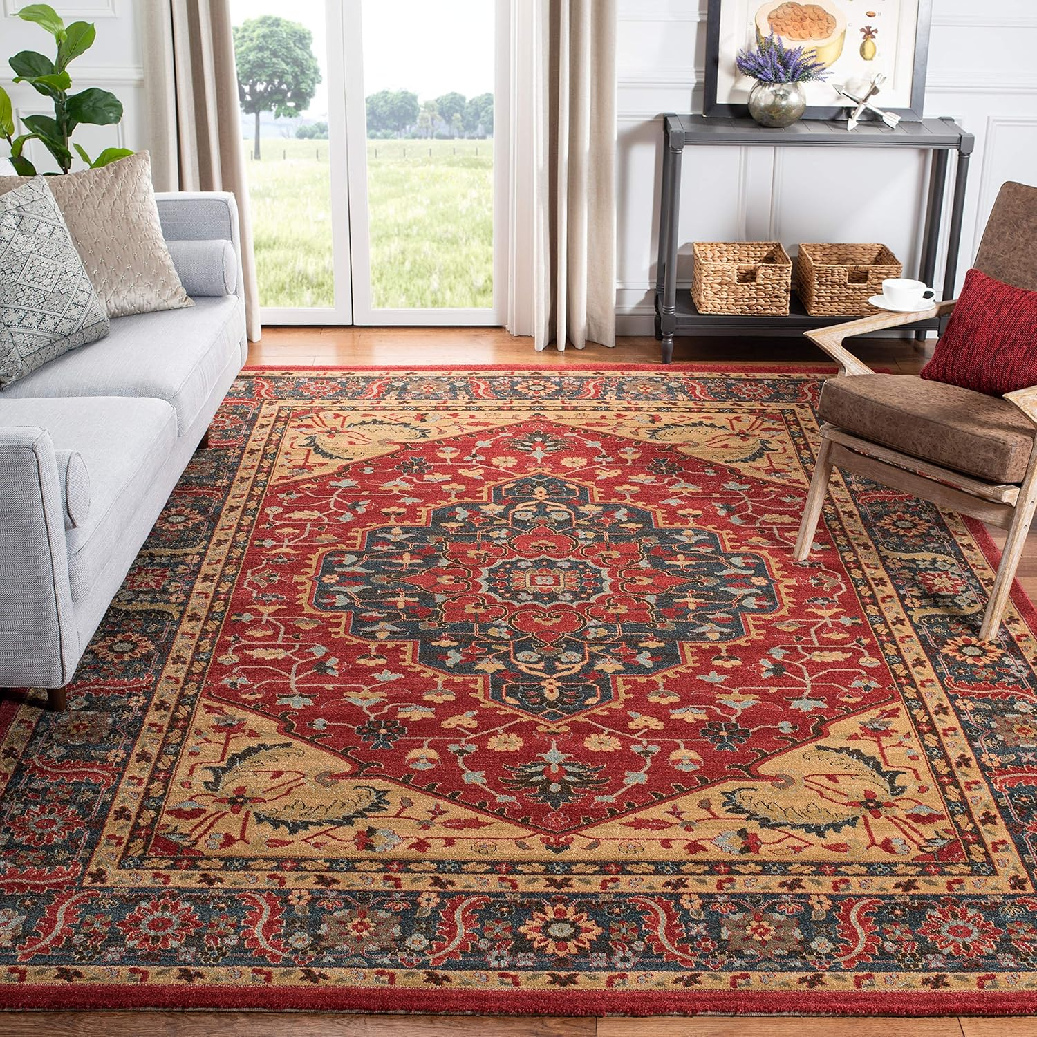 SAFAVIEH Mahal Caelestinus Oriental Area Rug, Navy/Red, 9' x 12'