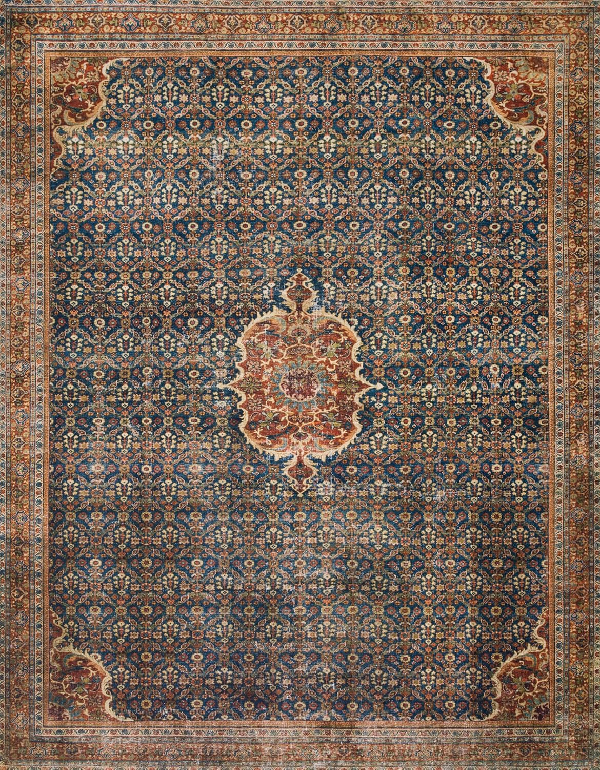 Layla Cobalt Blue and Spice Synthetic Rectangular Area Rug