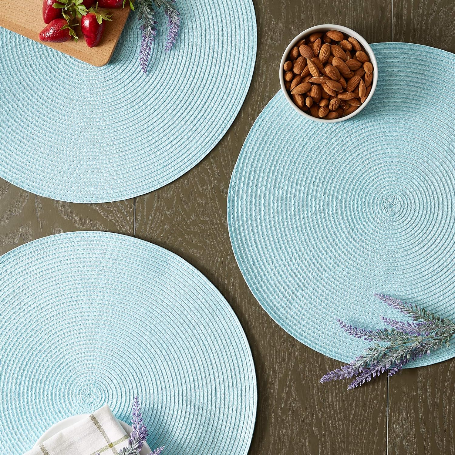 Robbins Egg Blue Round PP Woven Placemat (Set of 6) 15 Round