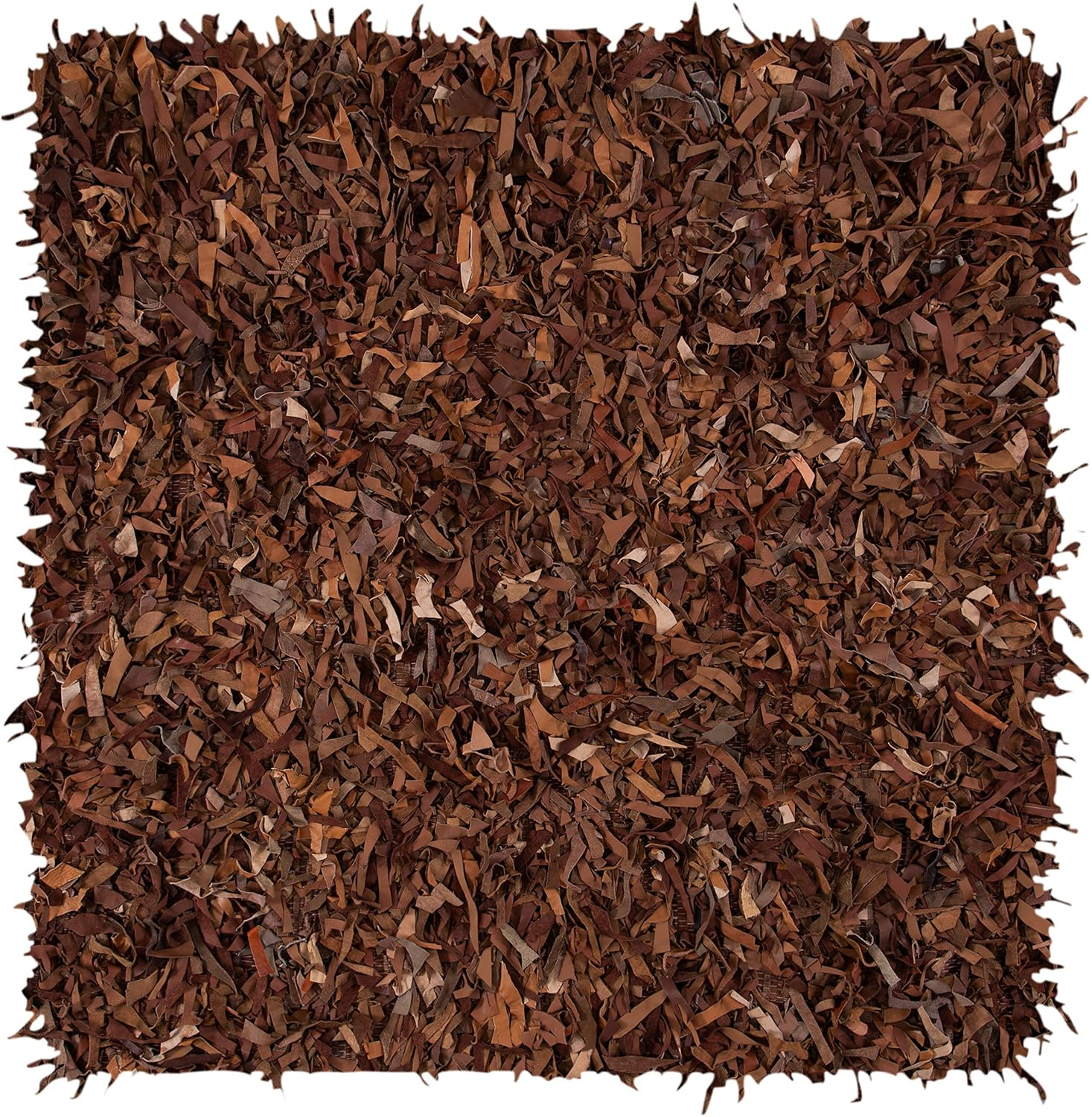 SAFAVIEH Leather Shag Dimitri Solid Area Rug, Saddle, 5' x 5' Square