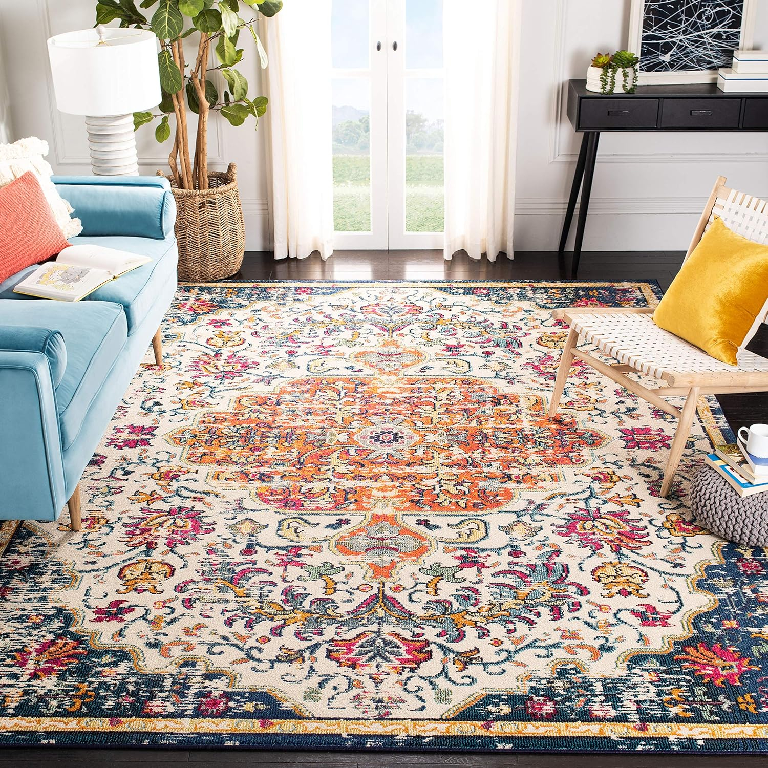 SAFAVIEH Madison Joandra Vintage Floral Area Rug, Ivory/Orange, 10' x 14'