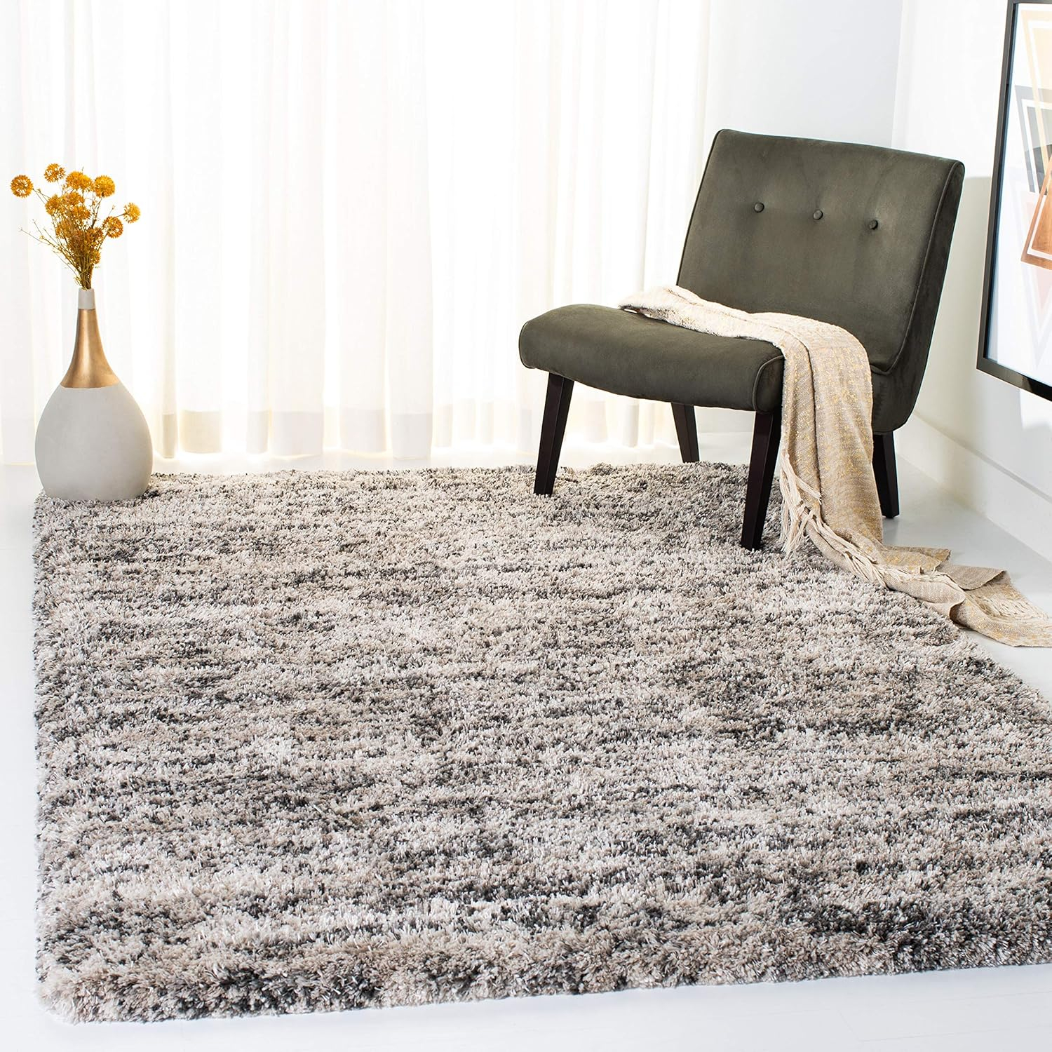 SAFAVIEH Iceland Hannah Abstract Shag Area Rug, Cream/Grey, 4' x 4' Square