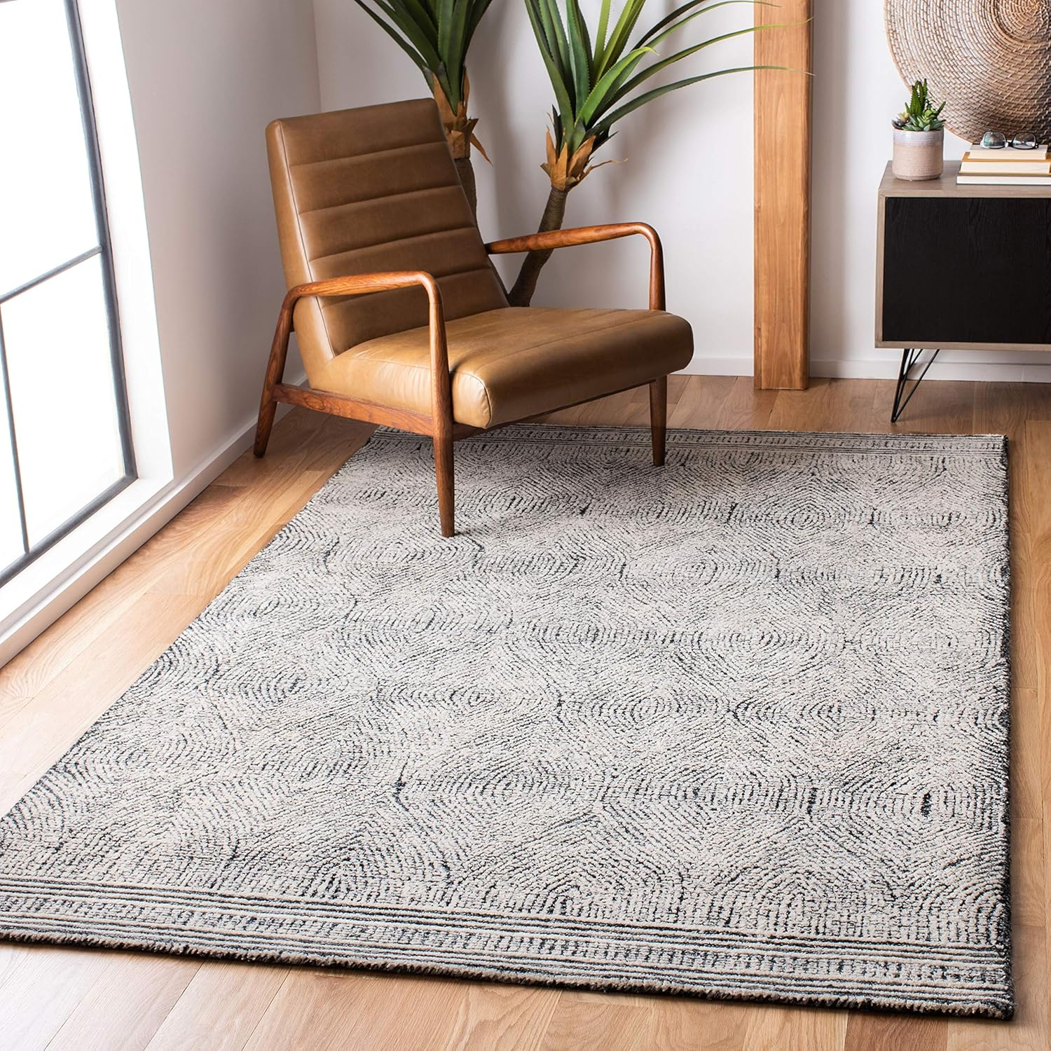 SAFAVIEH Abstract Caelestinus Ogee Wool Area Rug, Ivory/Charcoal, 10' x 10' Square