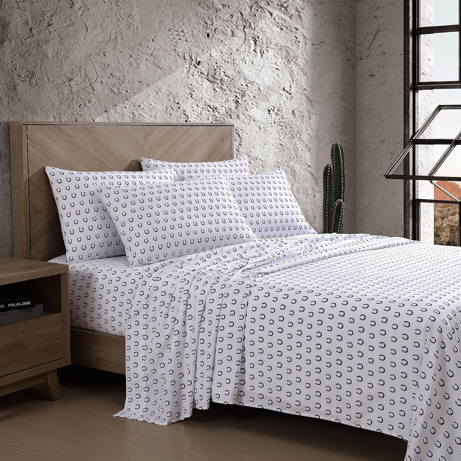 Navy Horseshoe Print Twin Microfiber Sheet Set