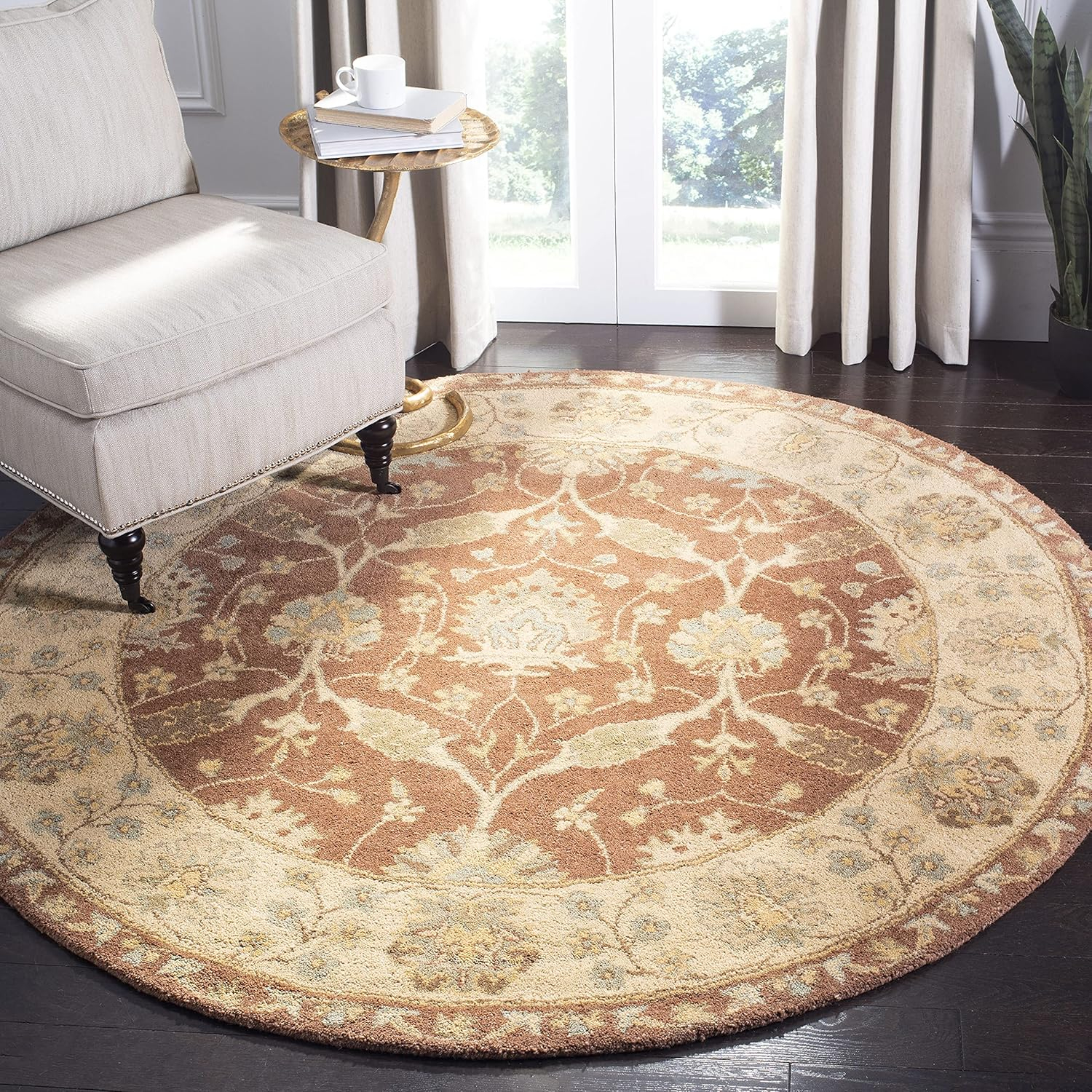 SAFAVIEH Antiquity Collection Area Rug - 3'6" Round, Brown & Taupe, Handmade Traditional Oriental Wool, Ideal for High Traffic Areas in Living Room, Bedroom (AT315A)