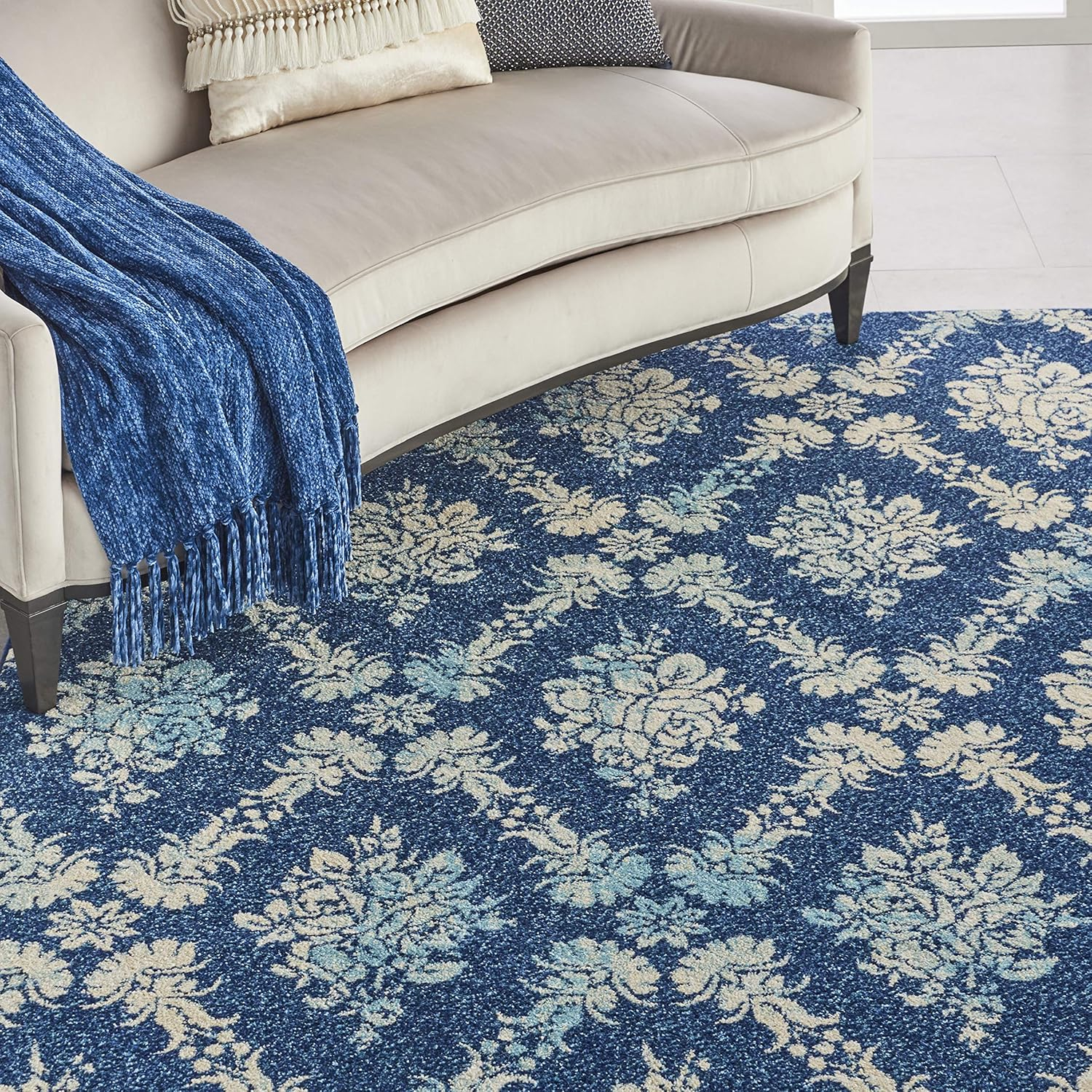 Nourison Tranquil Floral Navy/Light Blue 8' x 10' Area Rug, (8x10)