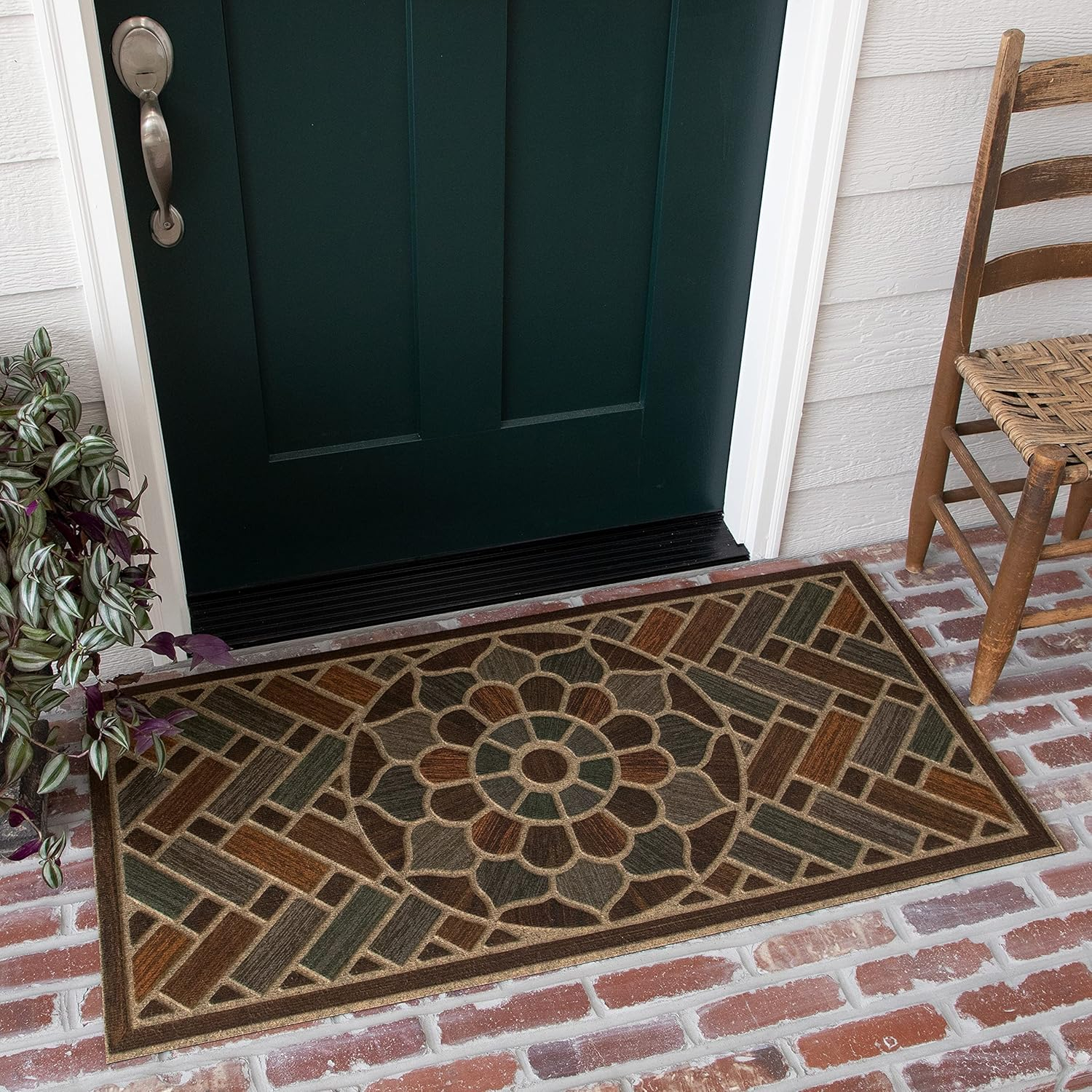 Mohawk Home Entry Recycled Rubber Non- Slip Indoor Outdoor Stoney Medallion Brown & Blue Oversize Doormat 2' x 4'