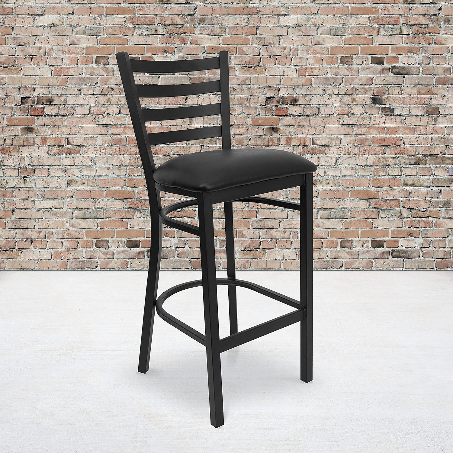 Black Metal Ladder Back Barstool with Vinyl Seat, Set of 2