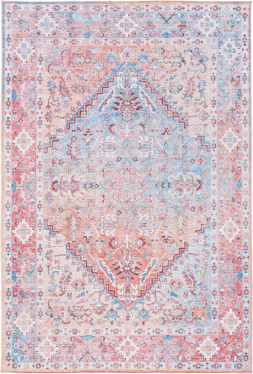 SAFAVIEH Serapi Donald Oriental Machine Washable Area Rug, Beige/Pink, 6'7" x 6'7" Square