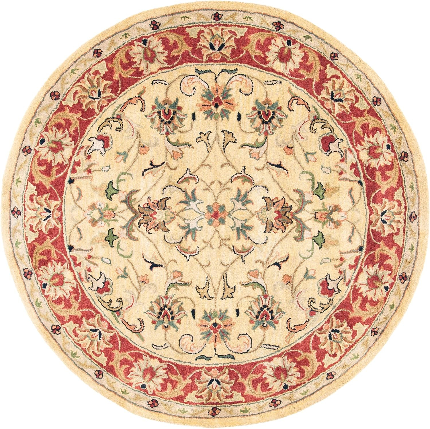 SAFAVIEH Classic Nicholas Floral Bordered Wool Area Rug, Gold/Red, 8' x 8' Round