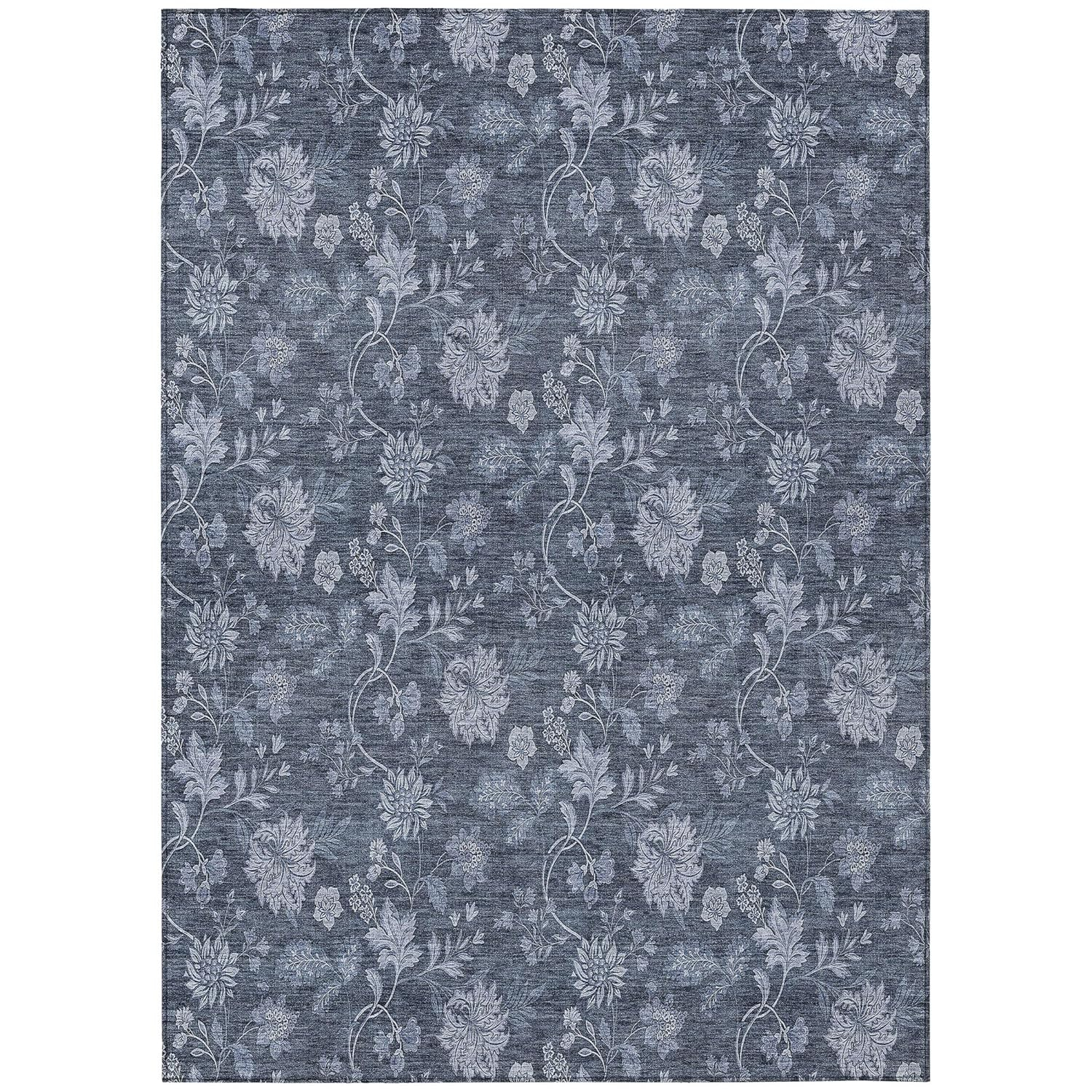 Blue Floral Synthetic Rectangular 8' x 10' Washable Rug