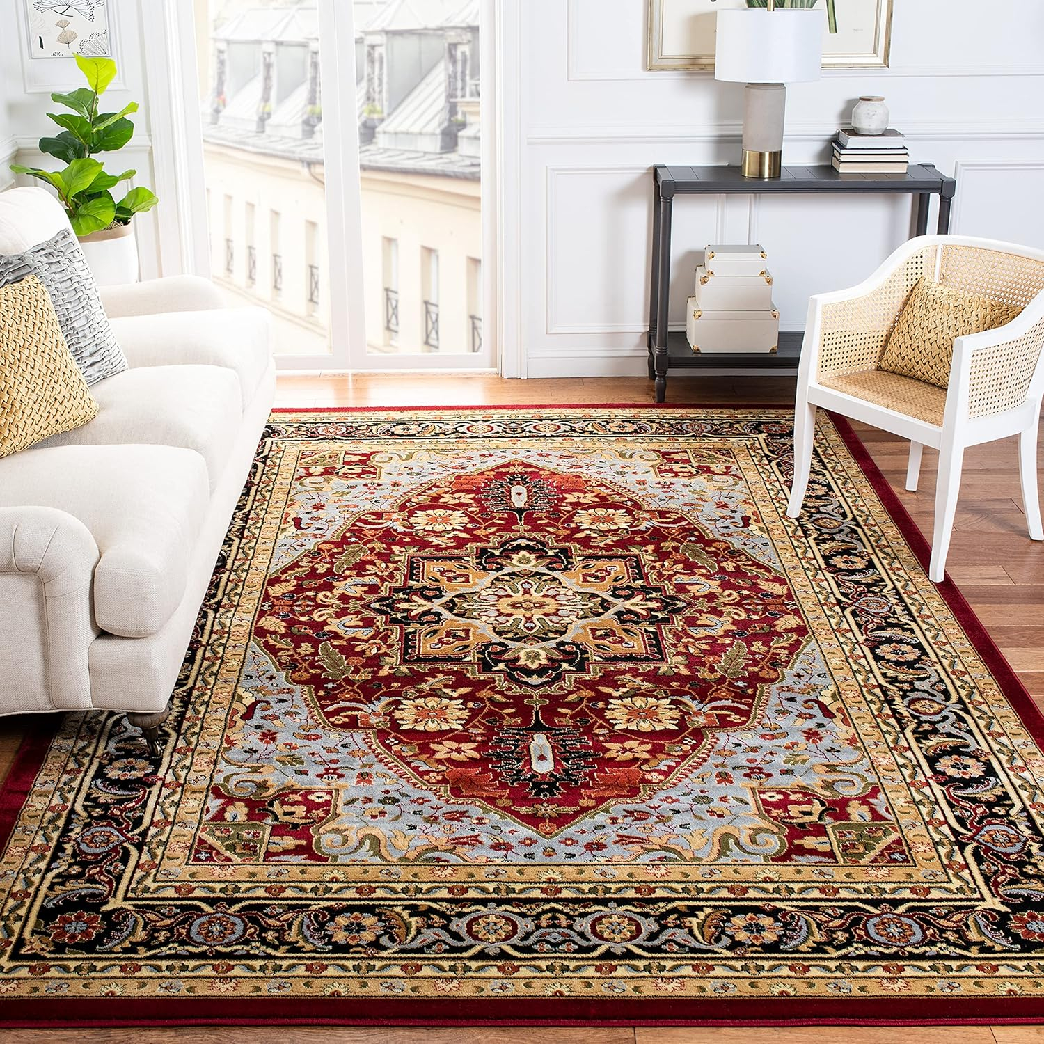Red and Black Synthetic Tufted 10' x 14' Handmade Oriental Area Rug