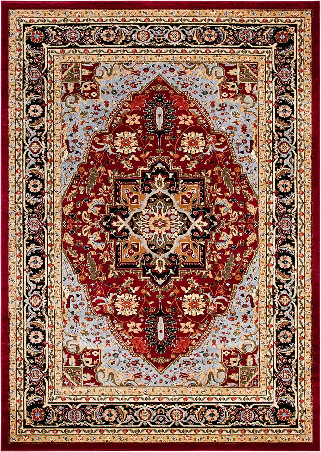 Red and Black Synthetic Tufted 10' x 14' Handmade Oriental Area Rug