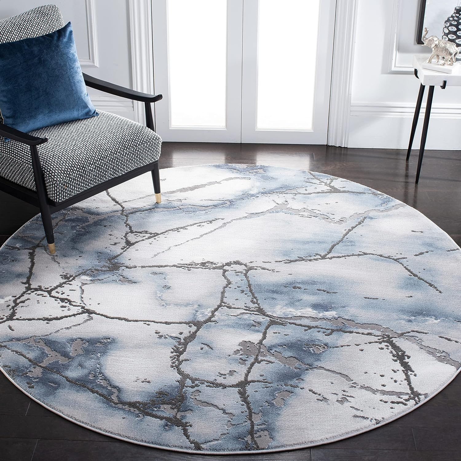 SAFAVIEH Craft Paul Abstract Marble Area Rug, 10' x 10' Round, Grey/Blue