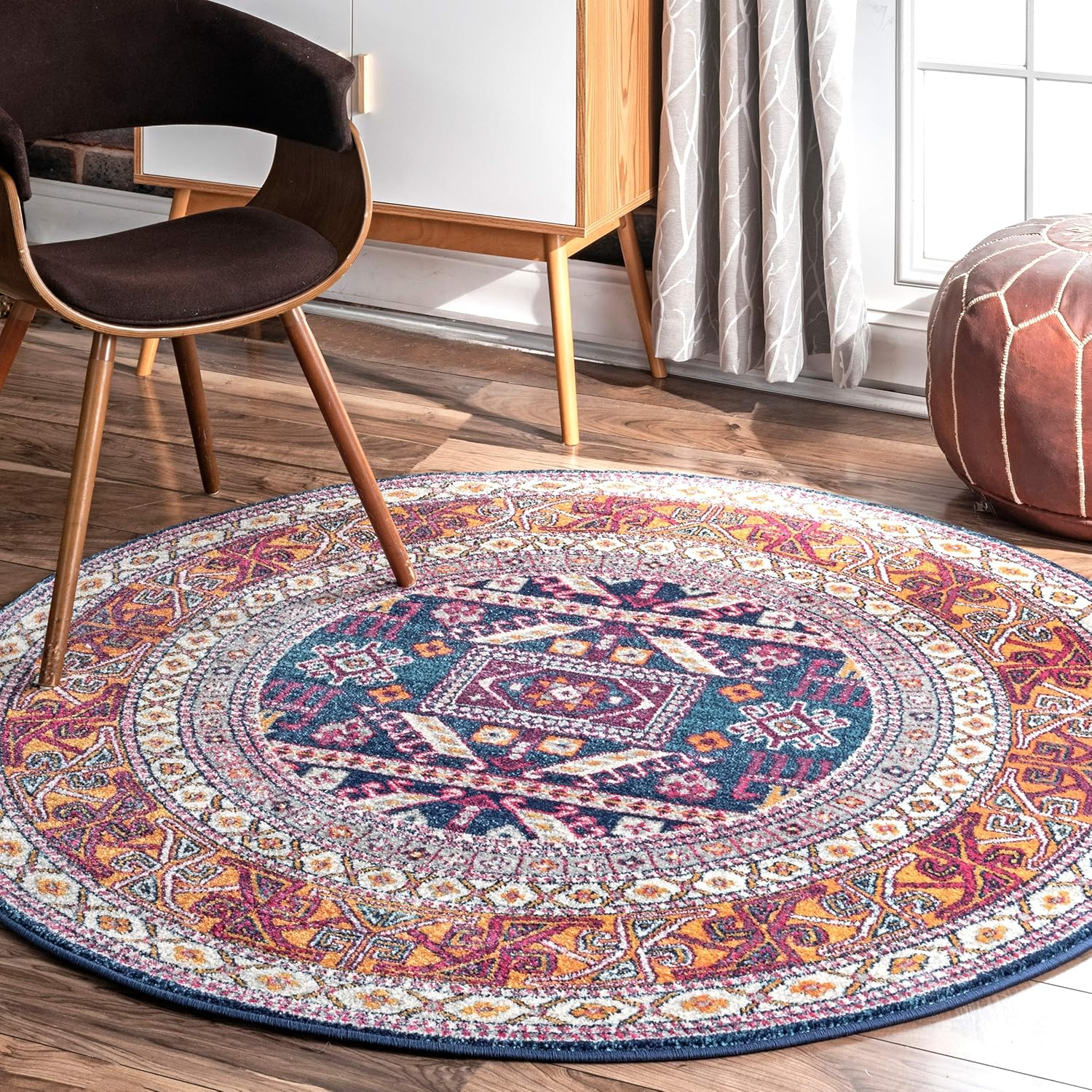 Handmade Navy Oval Synthetic Reversible Rug, 6' 7" x 9'