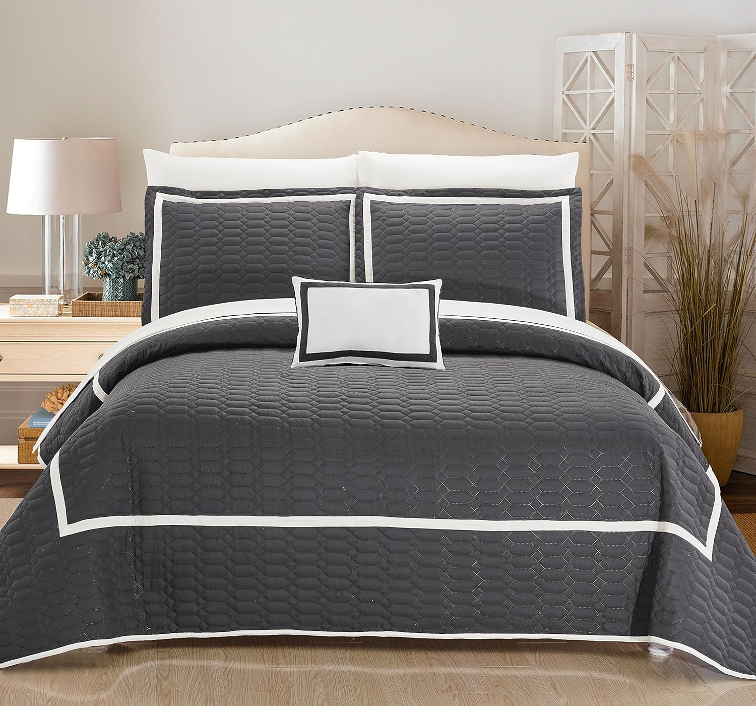 Chic Home 8 Piece Mesa Quilt Cover Set, Queen, Grey