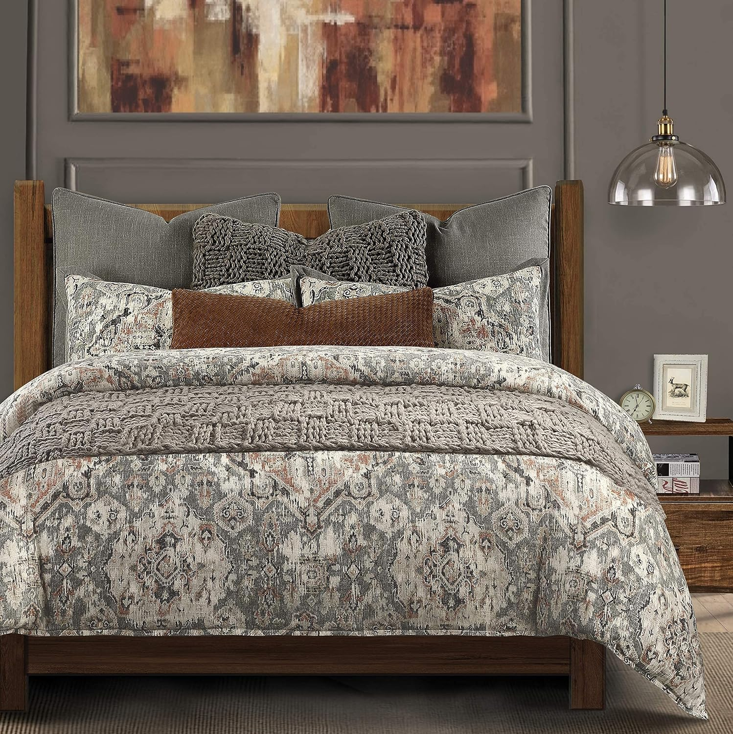 Gray Cotton Queen Comforter Set with Pillow Shams