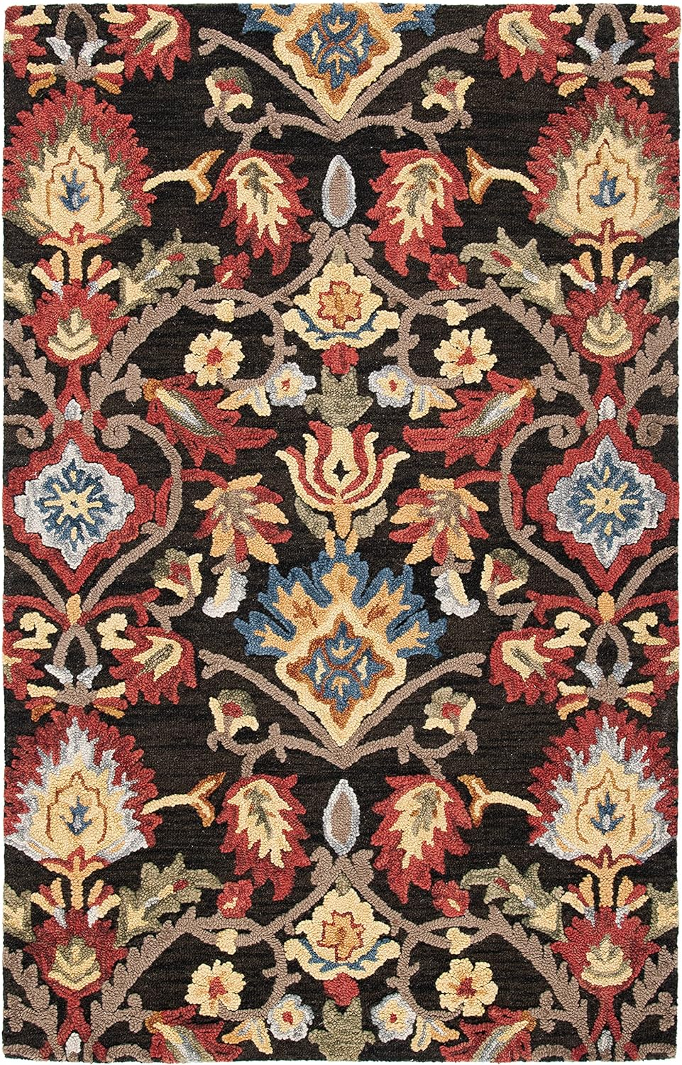 SAFAVIEH Blossom Lennon Floral Wool Area Rug, Navy/Multi, 9' x 9' Round