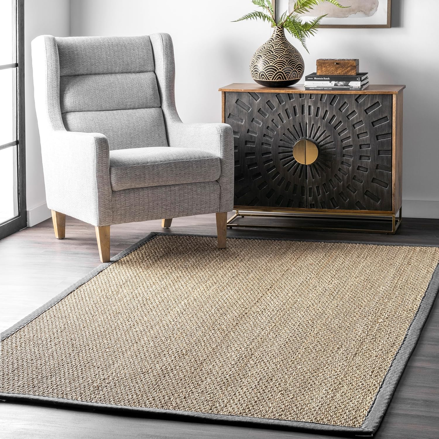 nuLOOM Elijah Seagrass Alfombra Decorativa Natural, 3' x 5', Gris Oscuro
